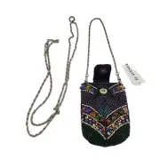 El Avenue Beaded Sequin Snap Purse Bag Crossbody Silver Chain Purple Multicolor