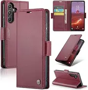 [ELEPIK] for Galaxy A35 Case with Card Holder, Kickstand [3 Card Holder + 1 Cash Slot] [Durable PU Leather] Magnetic Wallet Phone Cover for Samsung Galaxy A35, Fashion Red