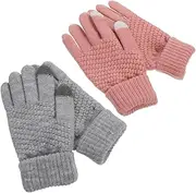 [ROMISBABA] 2Pairs Winter Warm Gloves for Women Touch Screen Compatible Fishing Skiing Mitts Grey for Outdoor Sports and Cold Weather Activities