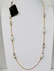 Signed Givenchy Vintage New Matte Gold Plated Lucite Bead Necklace 24”+3”