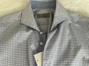 CANALI Men's Button Down - NEW with TAGS 15.5 39 White and Blue - PERECT