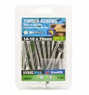 Zenith TIMBER SCREW Type17 BUGLE HEAD STAINLESS STEEL 14-10x75mm- 25 or 250pcs