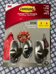 3M Command Brushed Nickel Metal Hooks 3 Hooks 6 Strips 1 Small 2 Medium