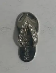HOOTERS NECKLACE CHARM PENDANT SILVER PLATED FLIP FLOP TONG WHITE STONES 1" LONG