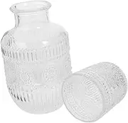 Zerodeko Bedside Water Carafe Set with Tumbler Glass Elegant Glass Pitcher Cup for Nightstands for Juices Mouthwash Clear Embossed Design for Home Decor