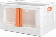 Storage Boxes Stackable Foldable Clothes Container Bins Toy Organiser Box with Lids Handles Plastic Book Camping with Wheel Front and Top Open 45L Pink