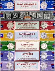Satya Incense Gift Set Nag Champa, Super hit, Dragon's Blood, Sandalwood, Patchouli, Lavender, Positive Vibes, 15 g