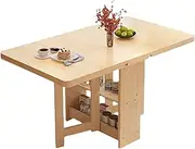 Solid Wood Folding Kitchen Table, 3-Shaped Dining Table with 2-Level Storage Shelf, Versatile Folding extensible Table(Gray,140x80x75cm)
