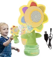 Sunflower Bubble Machine, Rechargeable Dancing Sunflower Bubble Maker, Light Up Automatic Bubble Blower Toys, Electric Leakproof Bubble Machine for Indoor Outdoor