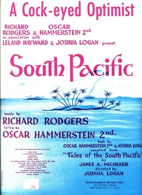 A COCK-EYED OPTIMIST SHEET MUSIC SOUTH PACIFIC RODGERS HAMMERSTEIN 1949 RARE NEW