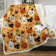 Cool Halloween Candies Ghosts and Pumpkins Throw Blanket