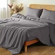 Shilucheng 100% French Linen Sheets - Queen Size Bed Sheets, Breathable & Cooling Pure Linen Sheets,Soft Durable and Tear Resistant -16 Inch Deep Pocket - 4Pcs (Dark Grey, Queen)