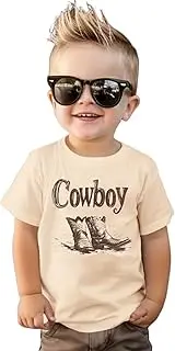 [GLIGLITTR] Toddler Boy Cowboy Shirt Retro Western Boots Tshirt Baby Boys Western Rodeo Outfits Short Sleeve Summer Tee Tops