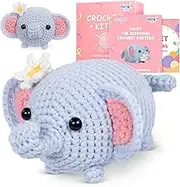 Mewaii Crochet Kit for Beginners, Complete DIY Crochet Kit Animals with 40%+ Pre-Started Tape Yarn Step-by-Step Video Tutorials for Adults and Kids (Elephant)