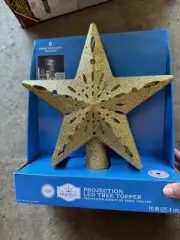 Christmas Tree Topper Colored LED 11" Gold Star Lights With 6 Projection Slides
