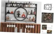 Metal Wall Mounted Wine Rack, 3-Tier Bar Shelf Wall Mounted with Glass Holder,