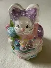 Baum Bros Style-Eyes Easter Luster Collection Tulips Bow White Bunny Cookie Jar