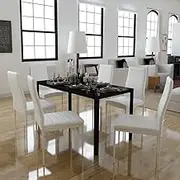 Seven Piece Dining Table Set Black and White Dining Furniture Sets