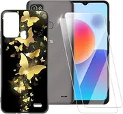 Printed TPU Case + 2-Pack Tempered Glass Screen Protector Compatible with ZTE Blade A52, Artistic Slim Shockproof Cover, Anti-Scratch, Full Protection