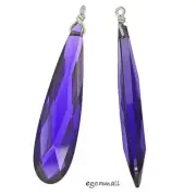 1PC CZ In Sterling Silver Flat Briolette Charm Pendant Bead 40mm Purple #98149