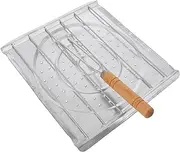 Zerodeko Wooden Handle BBQ Grilling Basket Multi Functional Outdoor Cooking Tool for Fish Portable Grill Rack for Camping and Picnics Easy to Clean and Use