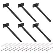 6Pcs 8" x 2" Wall Mounting Floating Shelf Bracket Blind Shelf Support, Black