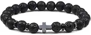 [FEATUR] Stone Round Loose Beads,Beaded Bracelet Bangle with,Natural Gemstone Beaded,Hot Men Natural Lava Stone Bead Obsidian Bracelets Cross Rosary Meditation Prayer Jesus Turquoise Bracelet Women Yoga Jewel