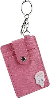 [FuninCrea] Credit Card Holder for Women, Slim Wallet with 2 Card Slots and 1 Photo Window, Waterproof Key Chain Wallet Women with Snap and Key Ring for Bank Cards Business Cards, Pink, 7.5*11.5*0.5 cm,