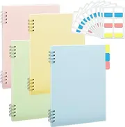 4 Pack A5 Lined Spiral Notebook with 60 Pcs Tabs, Aesthetic Notebooks Journals for School Work, Cute Subject Notebook, Hardcover, Journals for Women Writing Study Office Supplies, 80 Sheet (Line)