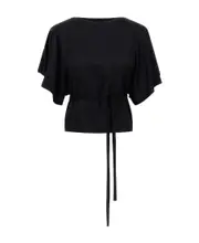 satin-finish flutter-sleeves top IT36 Black