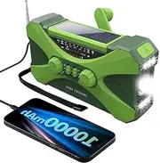 Solar Radio Hand Crank Radio Emergency with Mobile Phone Charging Function Rechargeable 10000 mAh IPX5 Waterproof Emergency Radio AM FM 3 Modes LED Flashlight, SOS Alarm, USB (Color : Green)