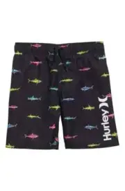 HURLEY Kids' Shark Print Swim Trunks Board Shorts Quick Drying-Pool, Vacation