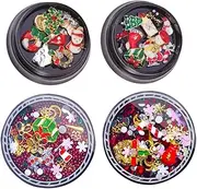 4 Boxes Christmas Manicure Jewelry Nail Art Stickers Wedding Decorations Nail Kit 3D Nail Charms Tooth Gems Christmas Nail Jewels Pearl Gems Gemstones for Nails Nail Stickers Alloy