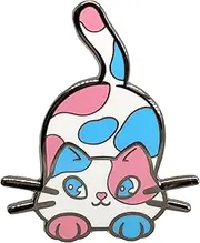 [Hokum and Snark] Trans Pride Calico Cat Enamel Pin in Transgender LGBT+ Flag Colors