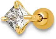 [JewelryWeb] 14k Gold Square CZ Simulated Diamond Labret Stud 11.51x4.45mm Wide Body Piercing-Stud for Women
