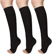 [Generic] 3 Pairs Open Toe Compression Socks for Men Women, Knee High Toeless Compression Socks