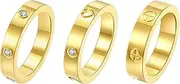 [FOLOOTY] 3PC Love Friendship Rings for Women 18K Gold Plated Stainless Steel Cubic Zirconia Gold Ring Wedding Band Promise Ring Jewelry Birthday Gifts,Size 6-10