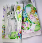 WILLIAMS SONOMA EASTER ROGER BUNNY TOWELS 100% LINEN SET OF TWO NEW WITH TAGS