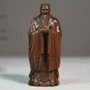 Antique Boxwood Carved Chinese Confucius Kongzi Sage Statue Sculpture Home Decor