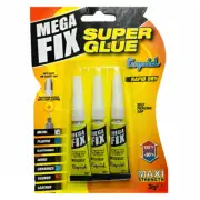 NEW MEGA FIX SUPER GLUE PROFESSIONAL EXTRA STRONG INDUSTRIAL SUPER GLUE 3 PACK