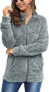 [For G and PL] Lady Winter Fleece Soft Zip Up Sweater Warm Fuzzy Lightweight Jacket Grey XXL, Grey, XX-Large