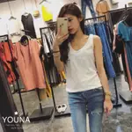 YOUNA 竹節棉前後V領背心 黑色 灰色 白色 清涼百搭推薦