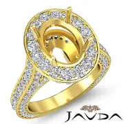Oval Diamond Engagement Vintage Ring 18k Yellow Gold Halo Pave Semi Mount 2.1Ct