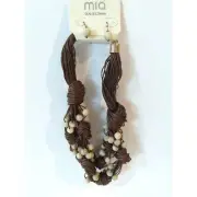 Boho Beaded Cord Choker Necklace with Marble Bead Hook Earrings 2 Piece Set NEW!