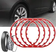 16-21in Car Wheel Hub Rim Edge Protector Ring, 4 Piece Wheel Decorations, Internal Snaps(Not Easy Fall Off), Nylon Round Edge Decorative - Protection Ring, Suitable for All Cars,17in,Red