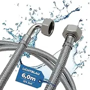 [Lichtblau] Kink Resistant Stainless Steel Hose I 6.0 m I Connection 3/4 Inch Washing Machine Dishwasher I Reinforced Hose Angle/Straight Including Seal I Universal Use