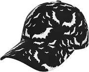 [pvinnk] Halloween Flying Bats Print Stylish Hat Headwear Hat Baseball Cap Adjustable Snapback Hat for Men and Women Black, Black, One Size