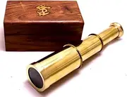 Captains 6" Brass Handheld Mini Telescope with Wooden Box Nautical Collectibles