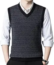 [Generic] Men's Warm Knit Vest Knitted Front Mens Sweater Waistcoat Slim Fit Knitted Sleeveless Pullovers, Dark Gray 1, 3X-Large