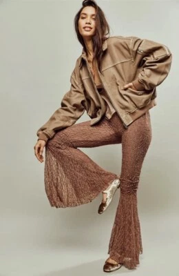 NWT Free People Georgina Mesh Lace Bell Bottom Hippie Flare Pants Large